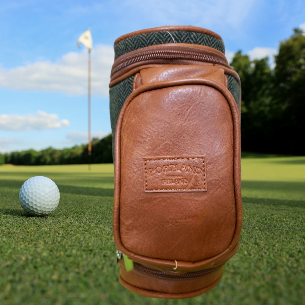 Portland Men's Golf Washbag Tweed Green and Brown  Lined Designed in Ireland